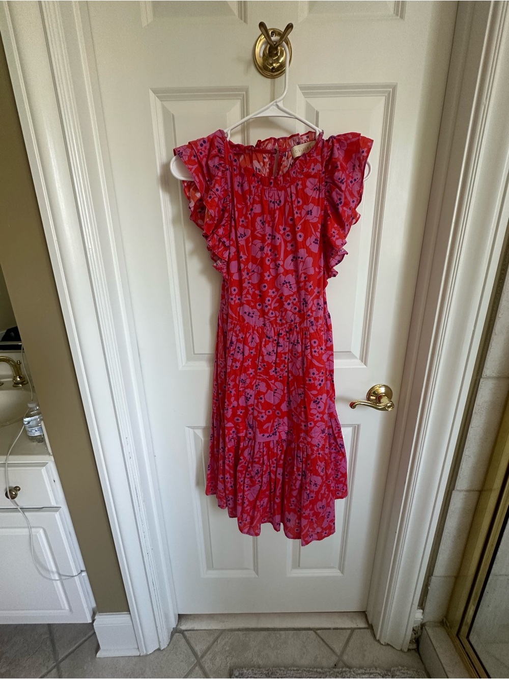 Women's Pink Floral Ruffle Sleeve Dress